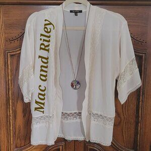 Mac & Riley ivory natural cream lacy frilly flirty flowy crop cape shawl. Sz: S